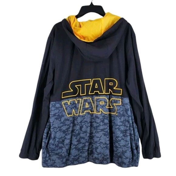 Disney Star Wars Hoodie Jacket Men L Black Yellow Multi Camo Graphic Lightweight - Picture 13 of 13